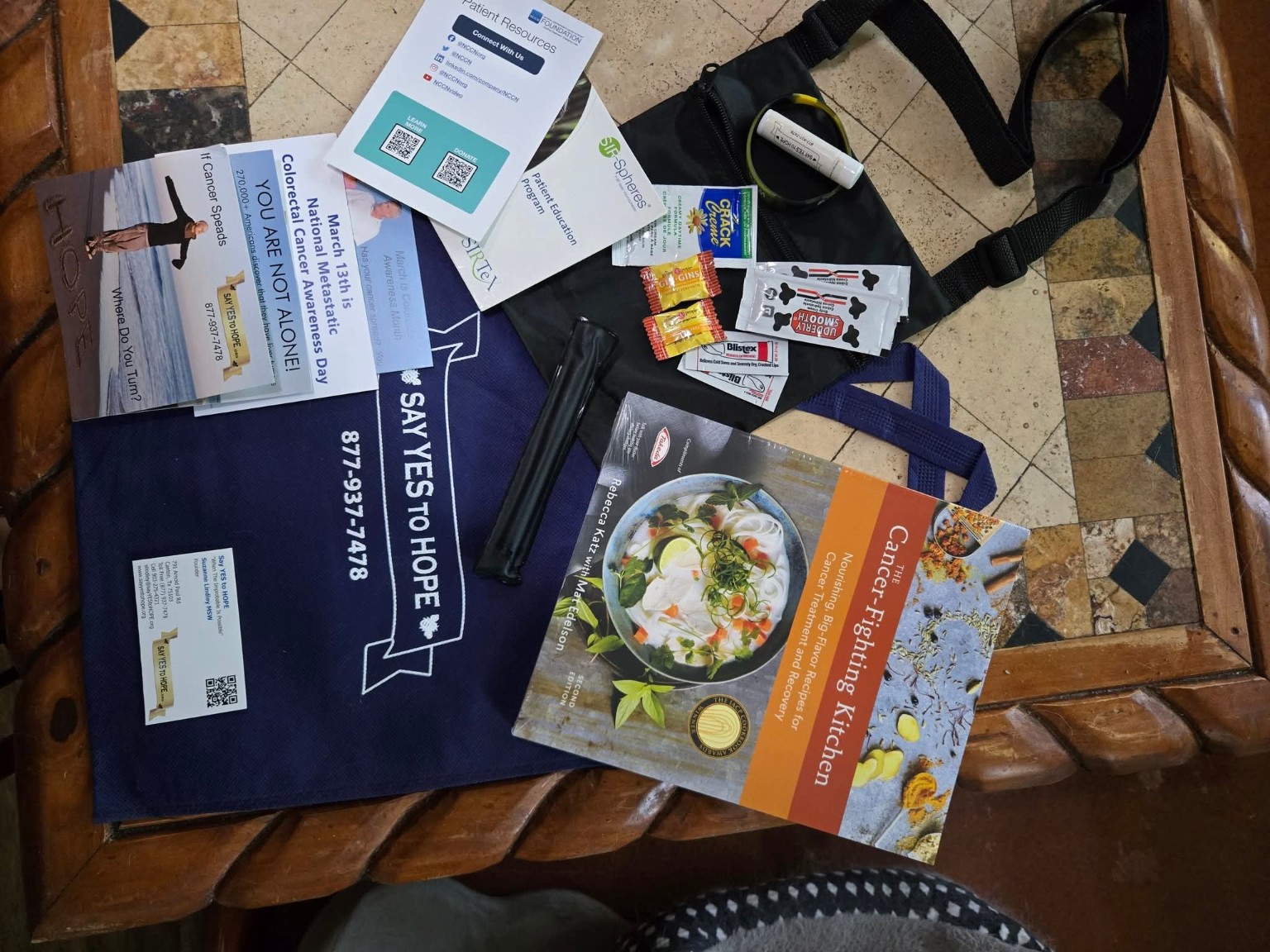A Say YES to Hope Survivor Bag and its contents