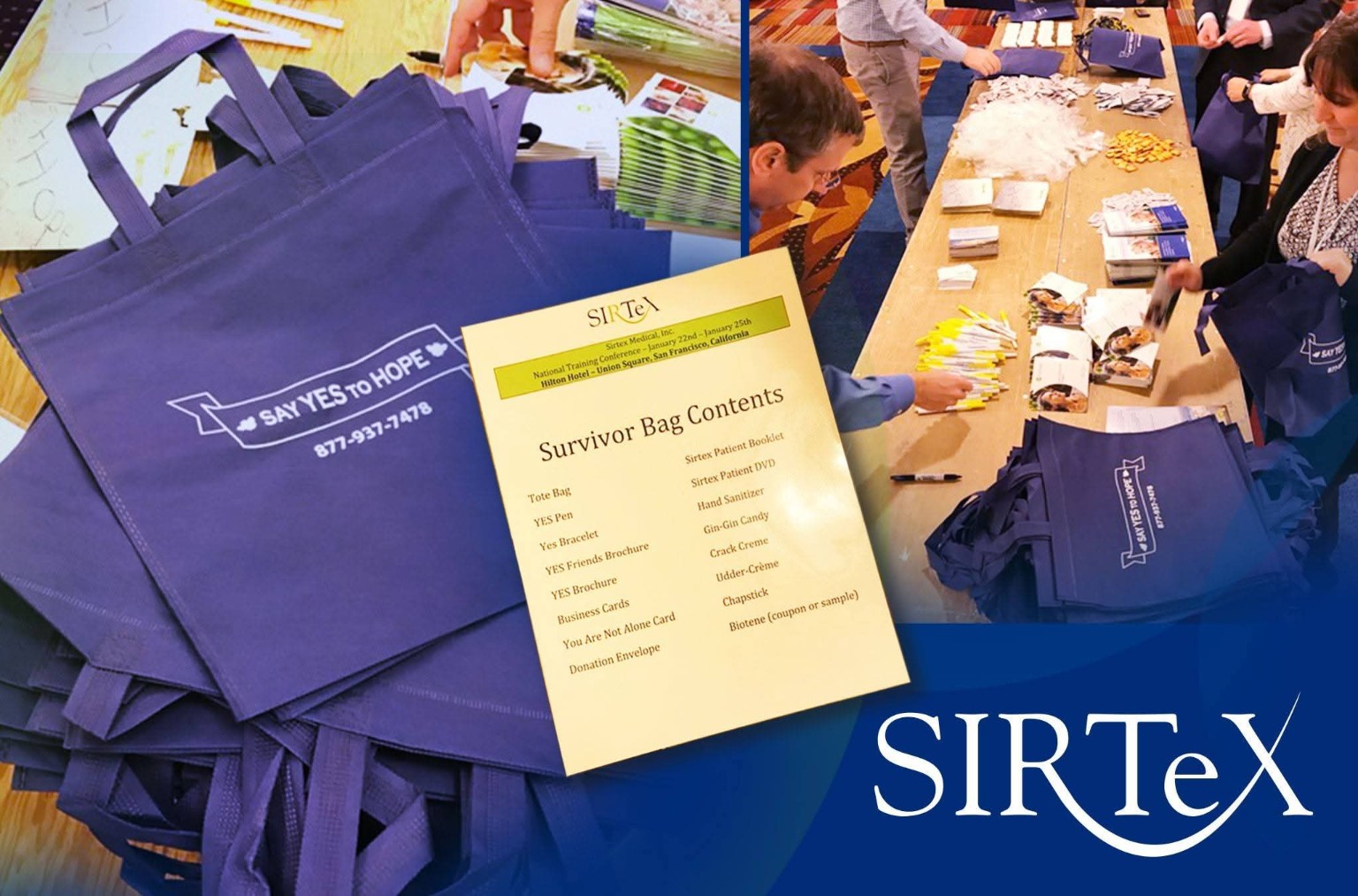 Sirtex supported Survivor Bag packing