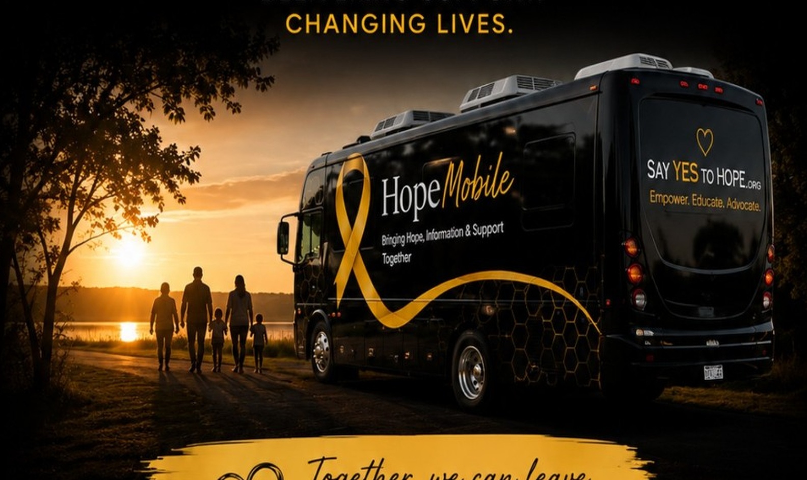The HopeMobile beside the water at sunset